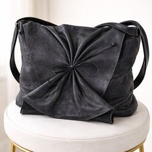 Carlos Falchi Black Quill-Textured Leather Shoulder Bag